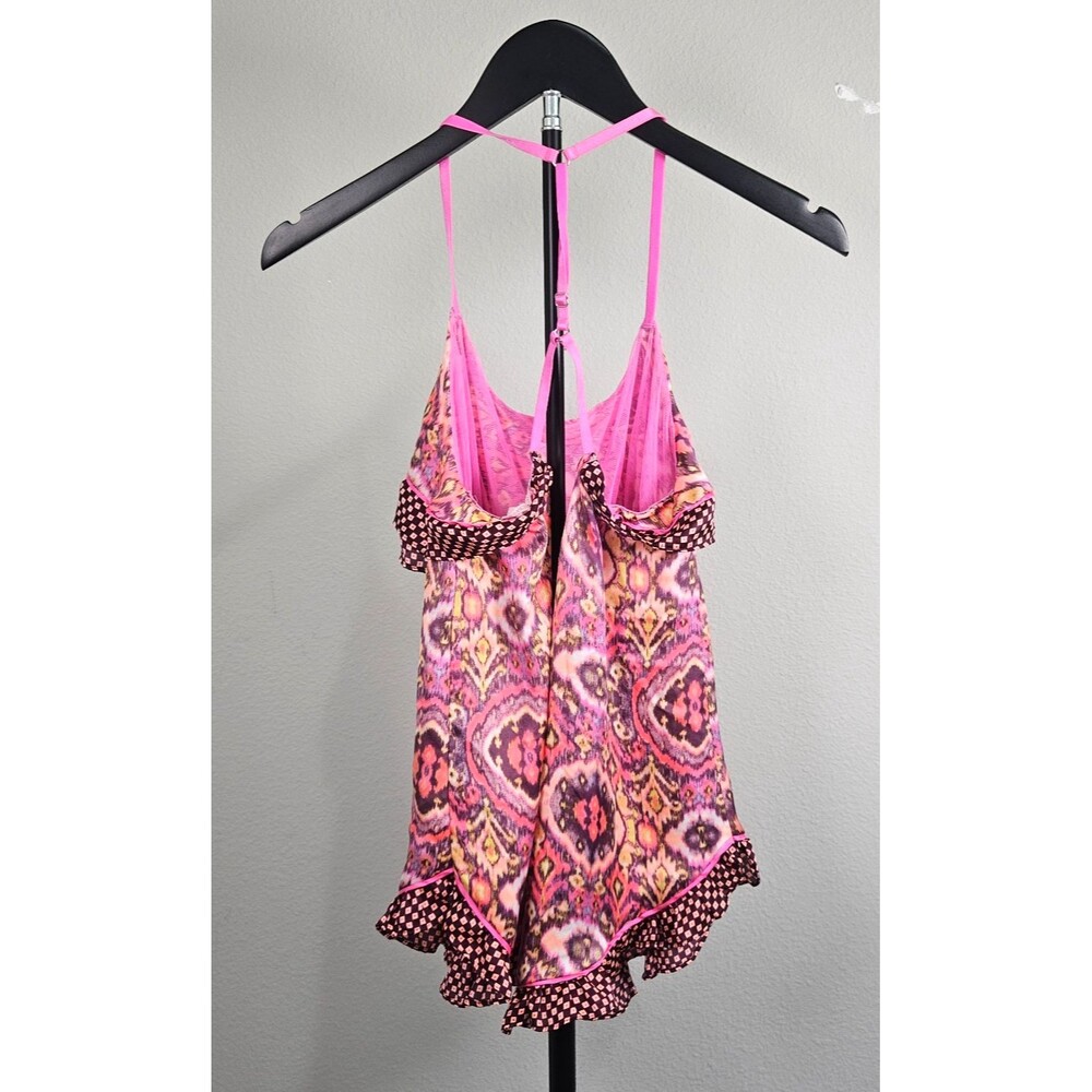 Victoria's Secret Camisole Top S Pink Purple Ikat Print Ruffle Trim Fairycore - Picture 4 of 8